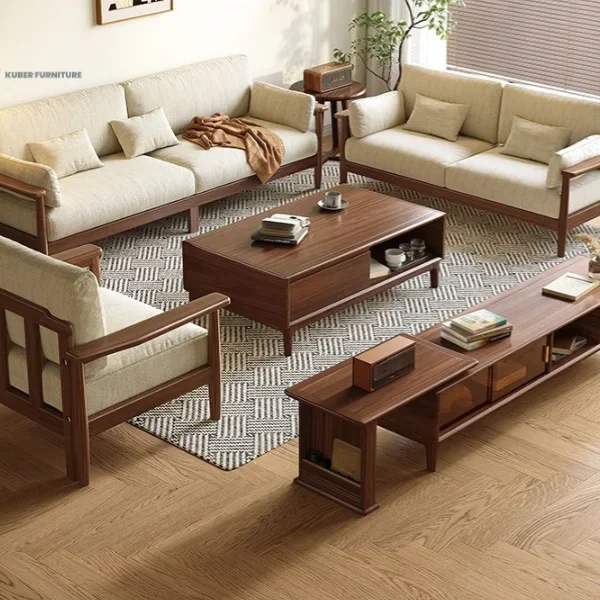 Sitting Room Walnut Wood Sofa Couch Single Sofa in Citrus Color
