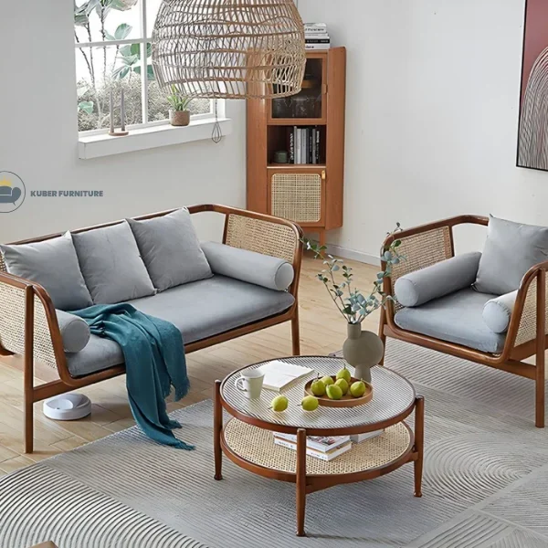 Wide Tropical Stationary Solid Wood Gray Seating for Living Room - Walnut
