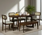 Brookwood Sheesham Wood Six Seater Dining Table Set With Bench In Provincial Teak Finish